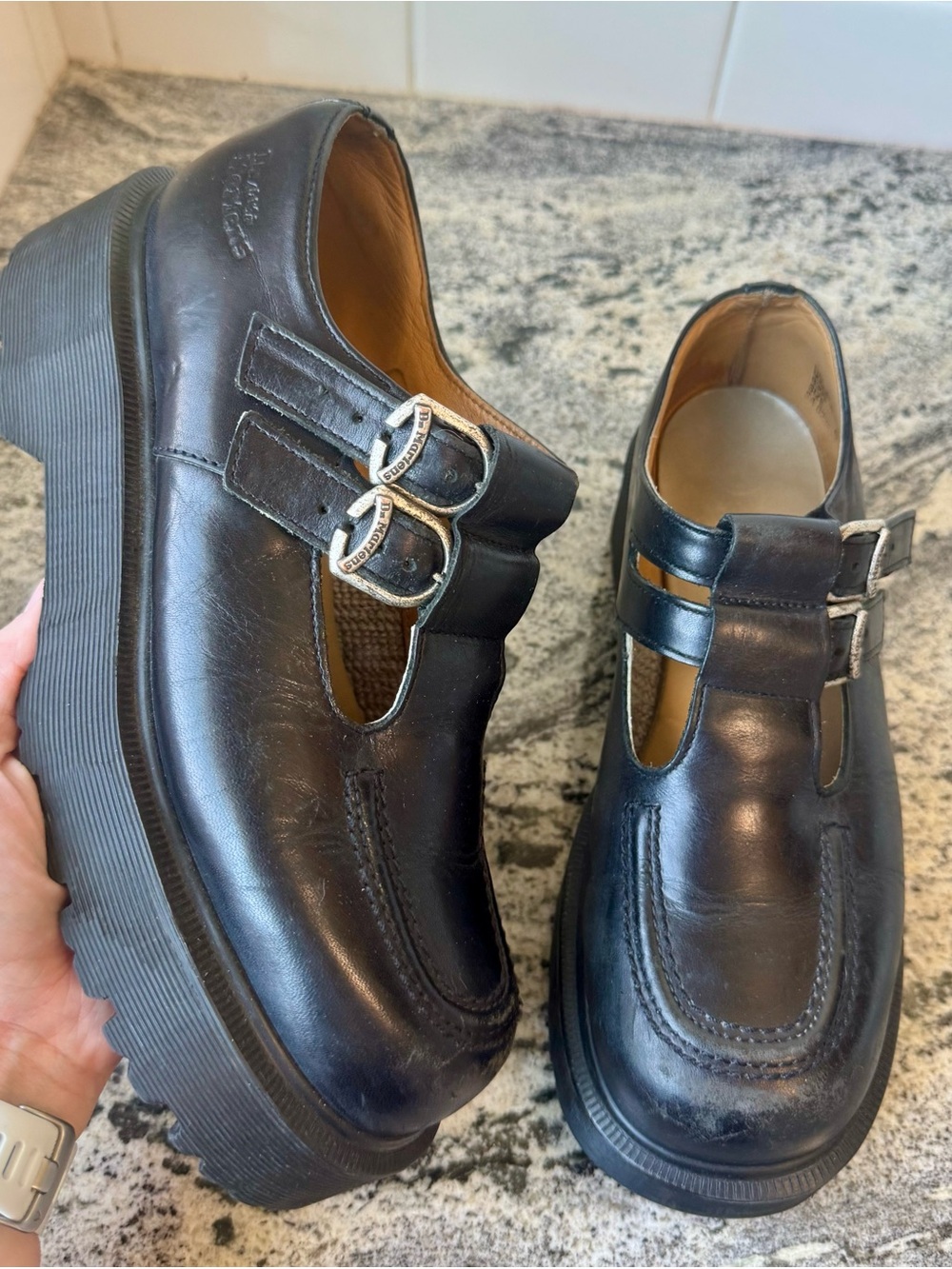 Made in England Dr. Marten 8305 Envy Wedge Black Leather Mary Jane UK 6/US 8 GUC